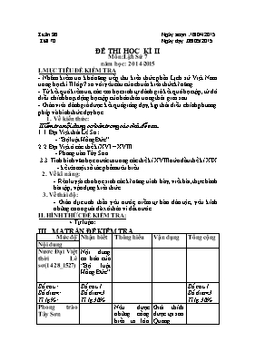 Đề thi học kì II môn Lịch sử 7 năm học 2014 - 2015